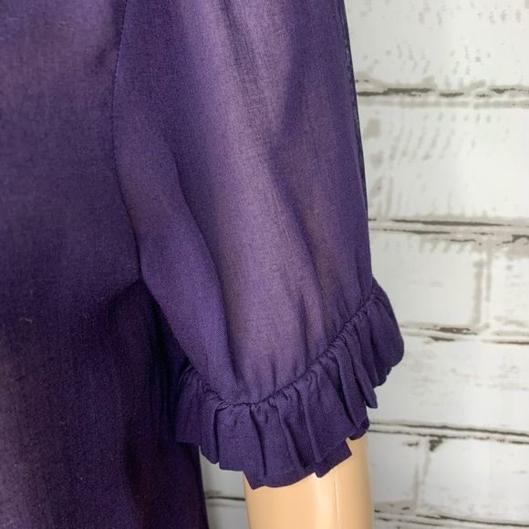 Anthro Odille Ruffle Neck Cuff Purple Tunic Top Size Small - Picture 5 of 11
